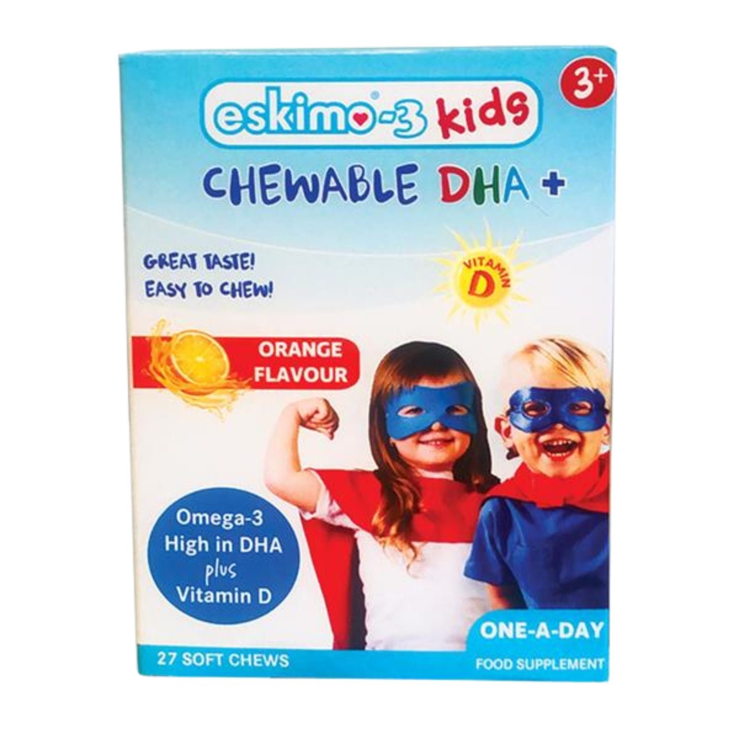 Eskimo Kids Omega-3 Chewable DHA+ Orange Flavour – 27 Soft Chews Ireland