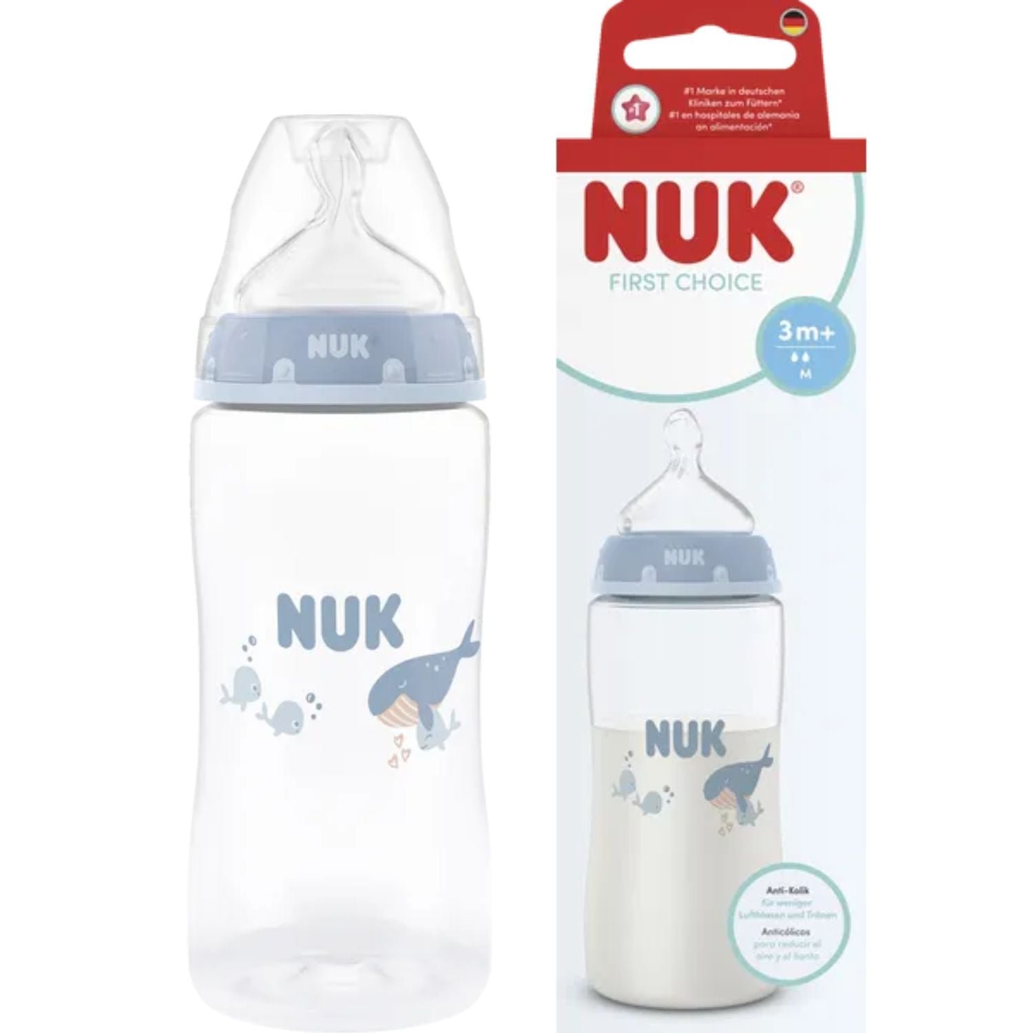 NUK First Choice Anti-Colic Whale Baby Bottle 300ml