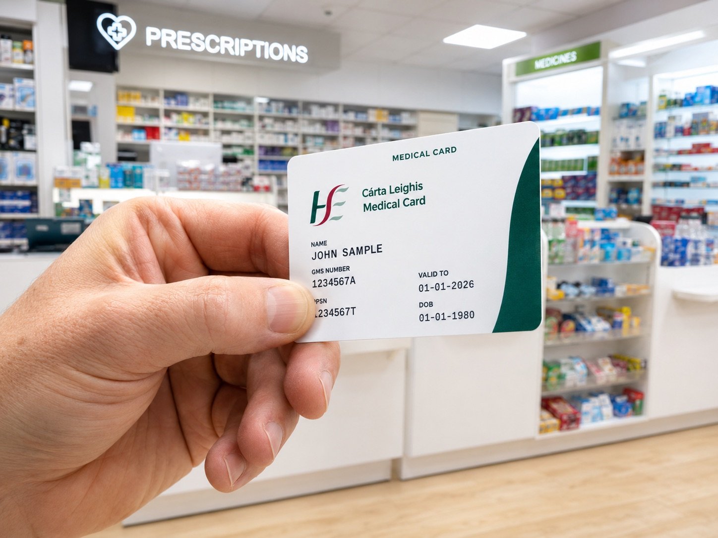 HSE medical card held up at the pharmacy — comparing the medical card, DPS and Long-Term Illness schemes