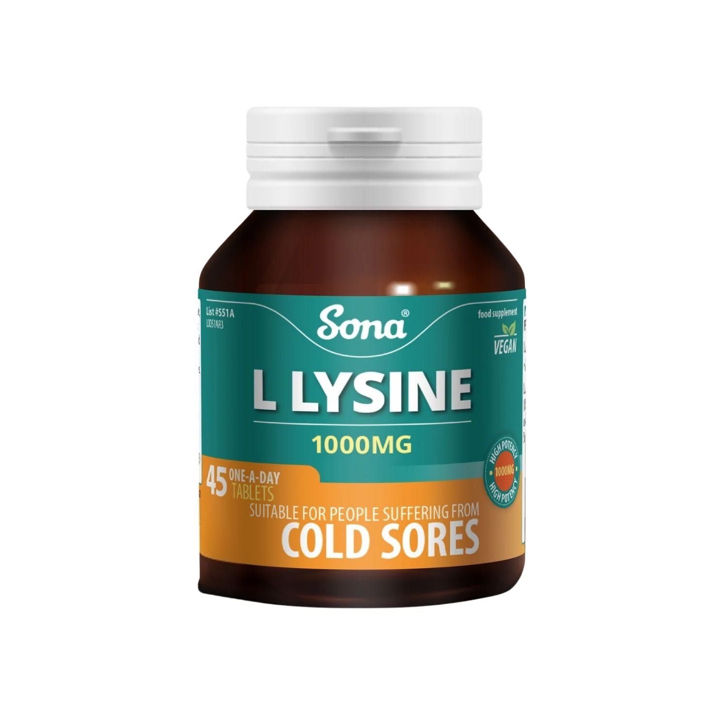 Sona L-Lysine 1000mg 45 Tablets Ireland