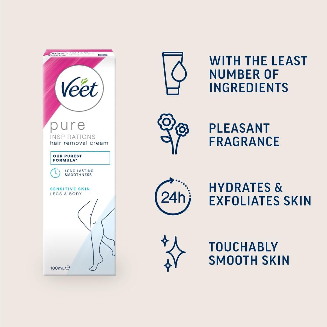 Veet Pure Inspirations Hair Removal Cream for Sensitive Skin Body & Legs 100ml image 2