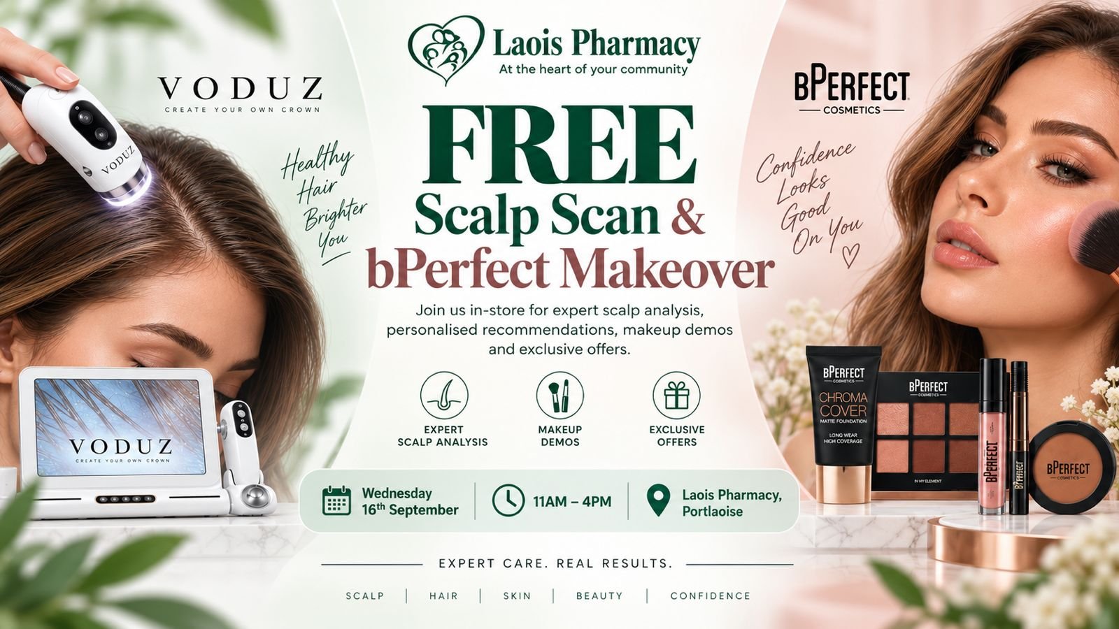 Free Scalp Scan and bPerfect Makeover event at Laois Pharmacy, Portlaoise, Wednesday 16 September, 11am to 4pm