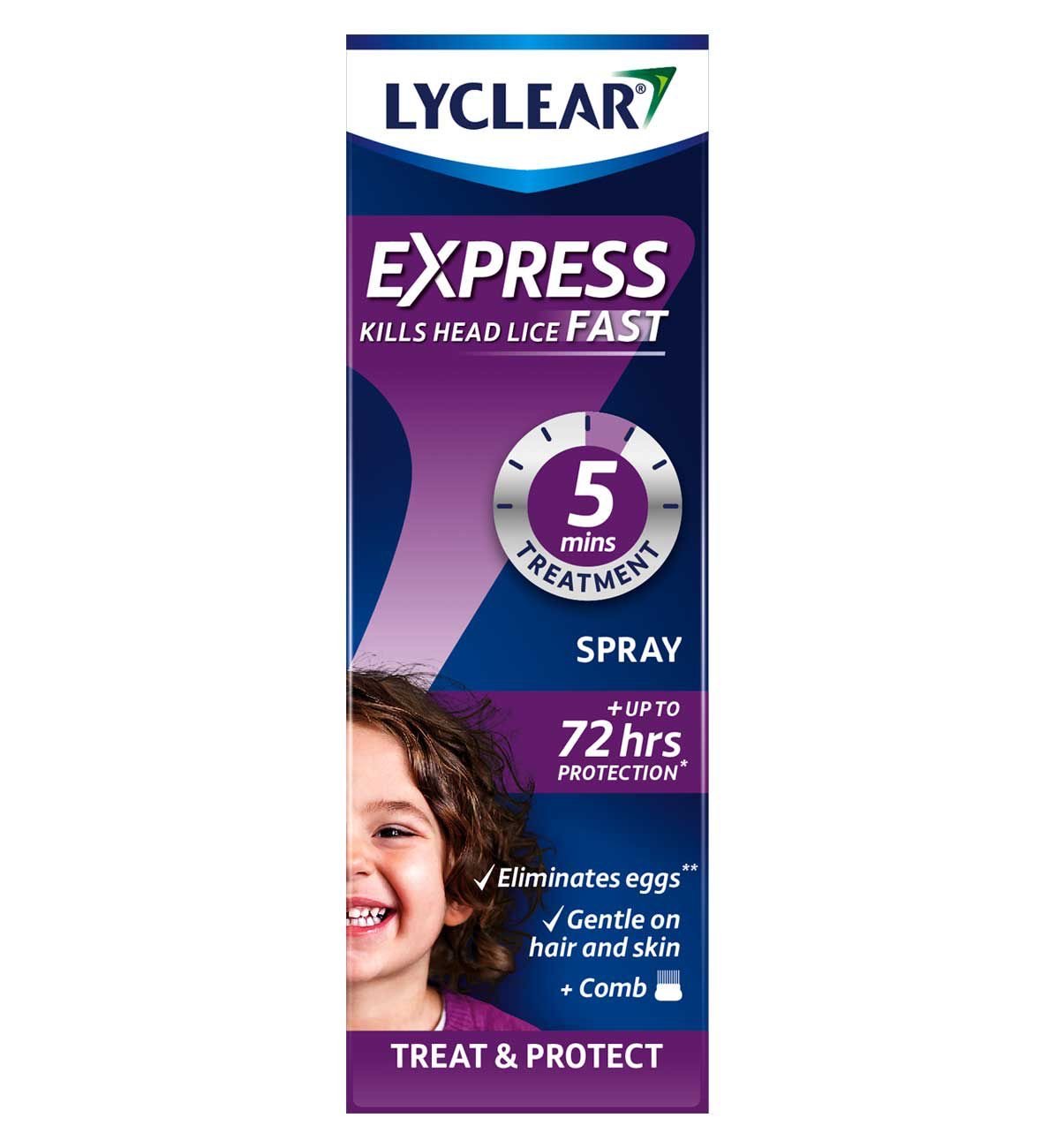Lyclear Express Spray 100ml Treat and Protect head lice spray with metal comb
