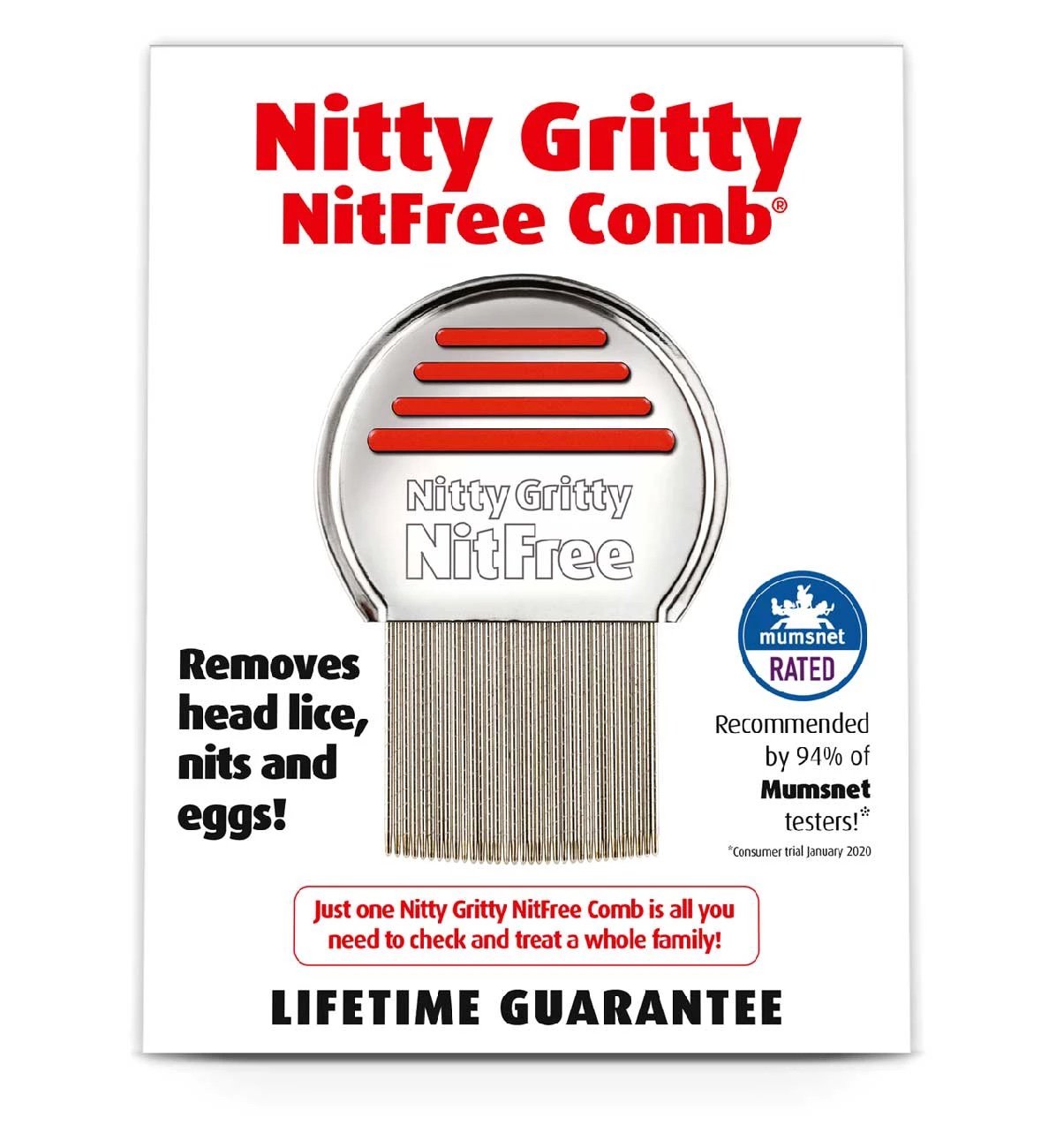Nitty Gritty NitFree Comb, stainless steel head lice and nit comb