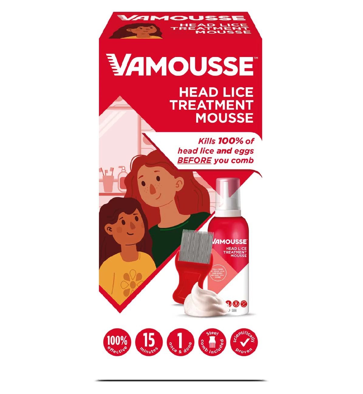 Vamousse Head Lice Treatment Mousse 160ml with steel comb (2)